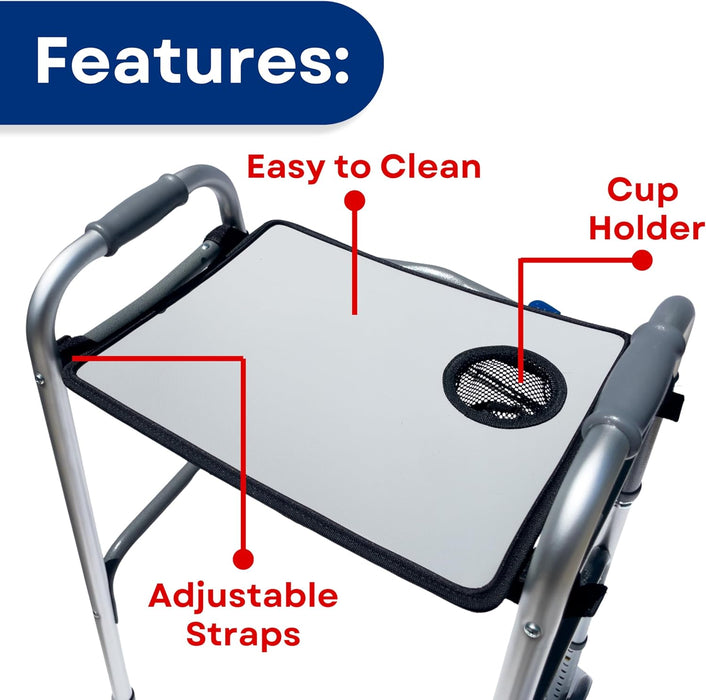 RMS Universal Walker Tray with Cup Holder – Multifunctional, Easy-to-Clean, Adjustable Fit