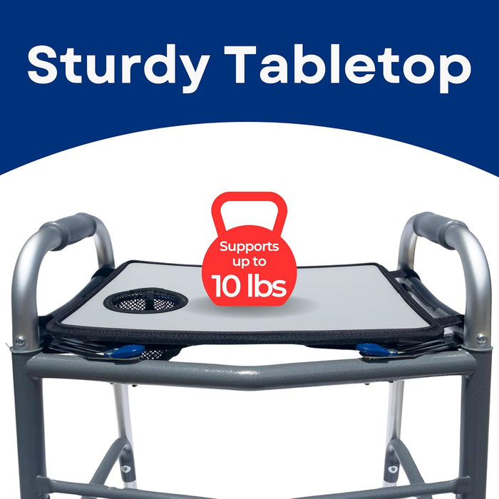 RMS Universal Walker Tray with Cup Holder – Multifunctional, Easy-to-Clean, Adjustable Fit