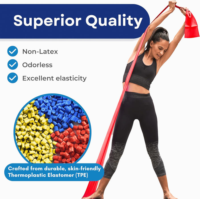 RMS Resistance Bands with Instruction Guide & Carry Bag - Latex Free Exercise Band for Working Out, Physical Therapy, Rehab, Stretch, Yoga & Pilates, Set of 3